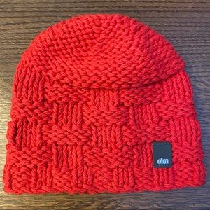 EUC ELM BEANIE HAT HAND KNIT RED WARM SUPER CUTE